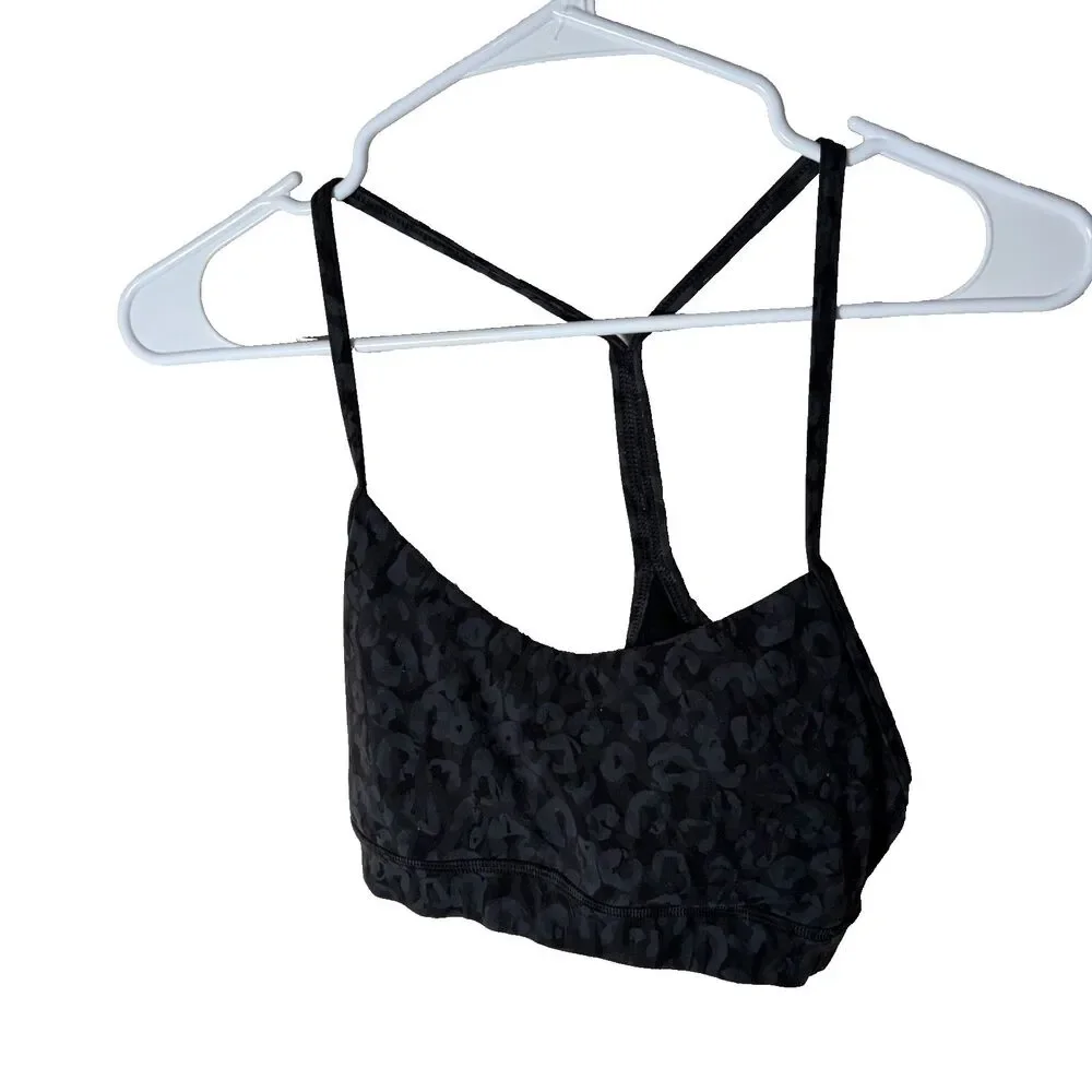 Lululemon Sports Bra Women's 6 Black Camo Strappy Round Neck Active